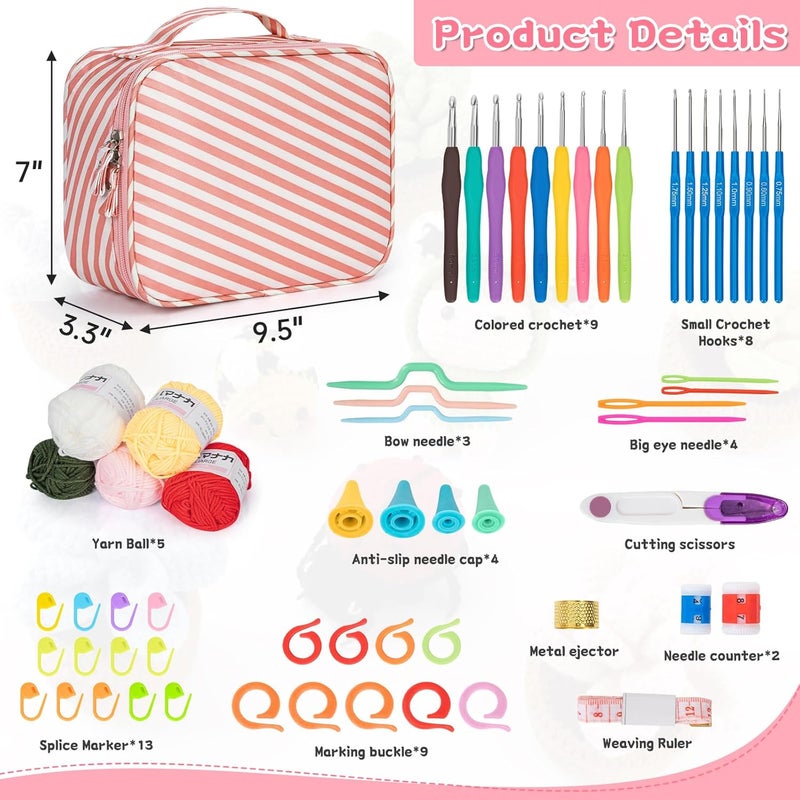 GMAK Crochet Kit for Beginners Adults, 59 PCS Crocheting Sets Include Yarn, Hooks and Tools, Portable Crochet Starter Kit for Making Variety Projects Crocheting Supplies, Pink Stripe - Image 5